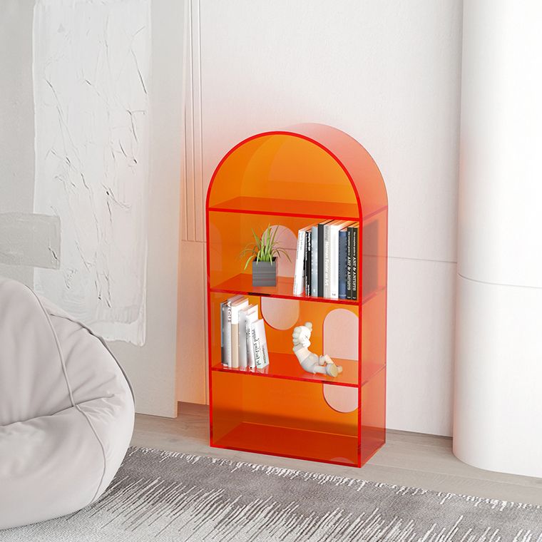 Acrylic Bookshelf Scandinavian Style Orange Open Back Bookcase for Home Office Study Room