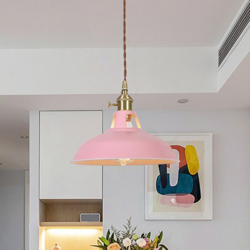 Barn Shaped Suspension Light Macaron Metal 1-Light Restaurant Drop Pendant with Vent Design