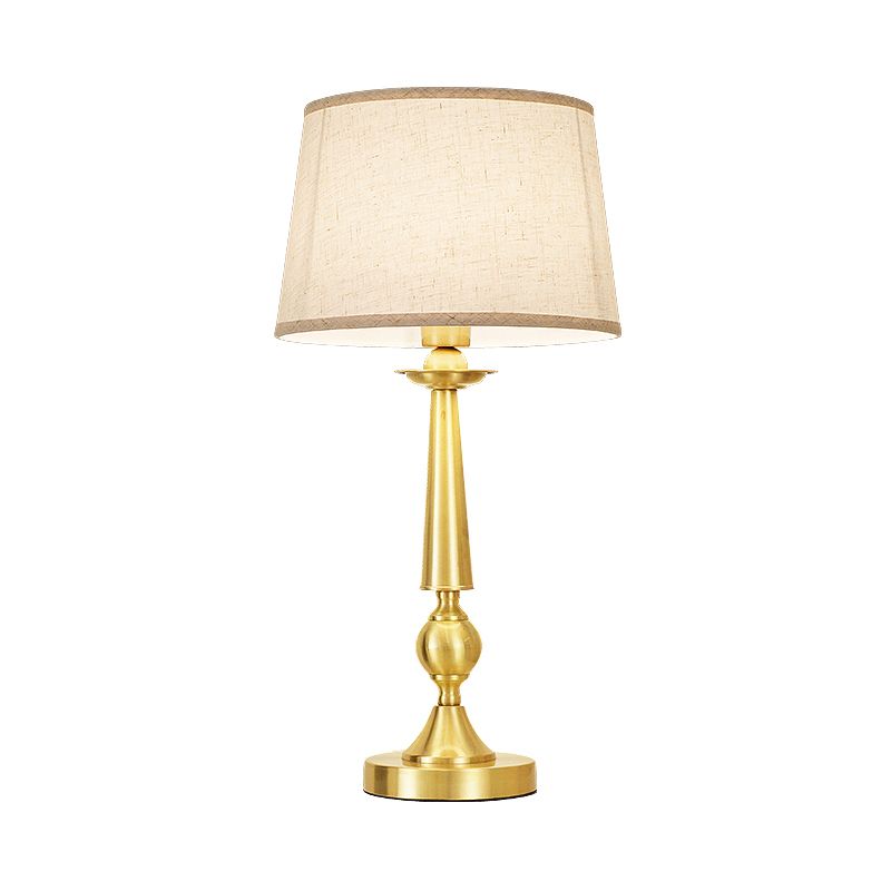 1-Bulb Bedroom Night Lighting Modernist Gold Metal Table Light with Barrel Fabric Shade