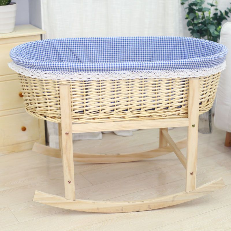 Solid Wood and Wicker Crib Cradle Gliding Or Rocking Oval Crib Cradle for Baby