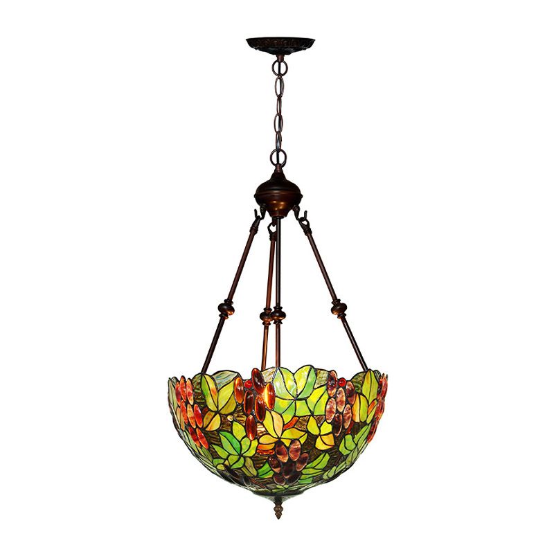 2/3 lumières lustre lustre victorien Green Plafond Pendant Light avec une teinte de vitrail en dôme