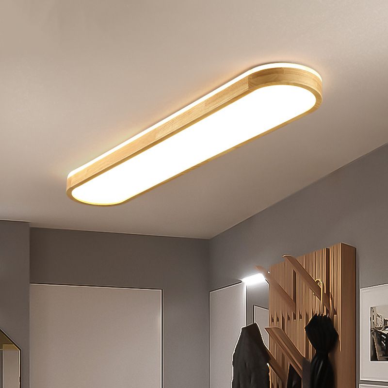 Wooden LED Ceiling Light Oval Simple Ceiling Mount Light with Acrylic Shade