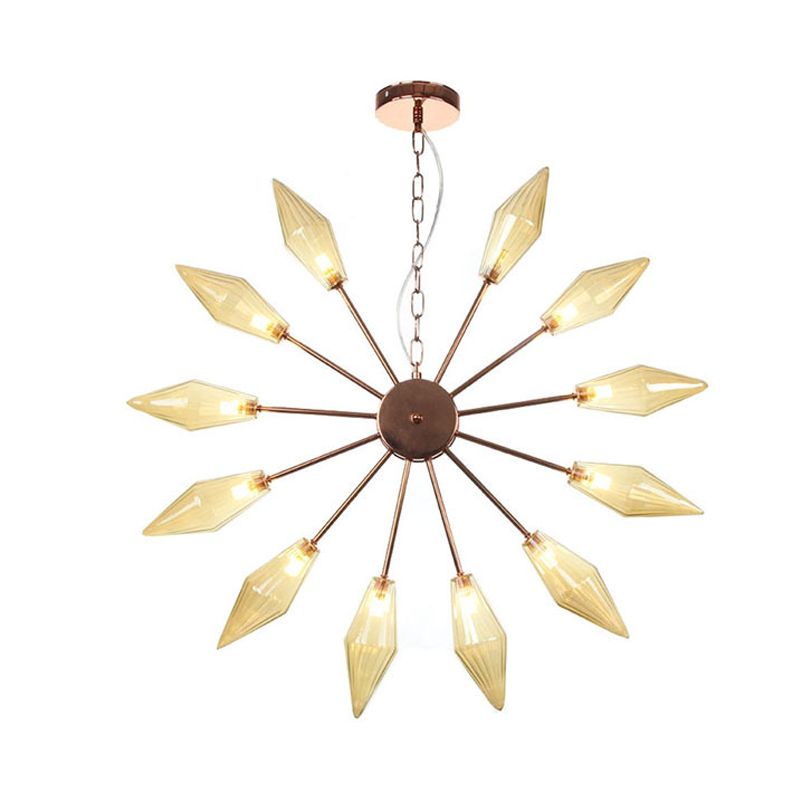 6/9/12 Lights Chandelier Lamp Industrial Sputnik Amber/Clear Glass Ceiling Light Fixture in Black/Copper/Chrome