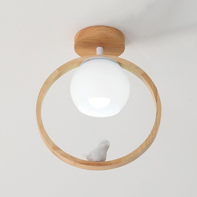 Glass Round Shape Flush Mount Light Modern Style 1 Light Flush Ceiling Light in Brown