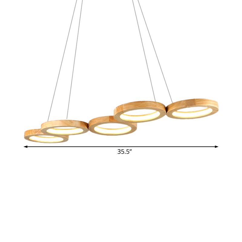 4/5 luces Candelera de comedor con sombra de madera orbicular Led colgante colgante de led colgante con luz cálida