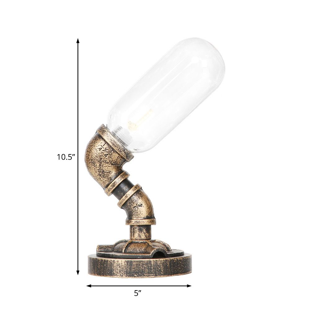 Capsule Bedroom LED Night Light Industrial Amber/Clear Glass 1 Head Nickel Table Lamp with Pipe Metal Base