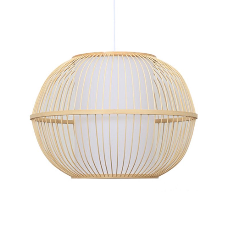 Bamboo Handmade Hanging Lightture Asian Style Asian 12 "/ 14" W 1-Light Beige Suspended Lampe avec bouteille blanche teinte intérieure