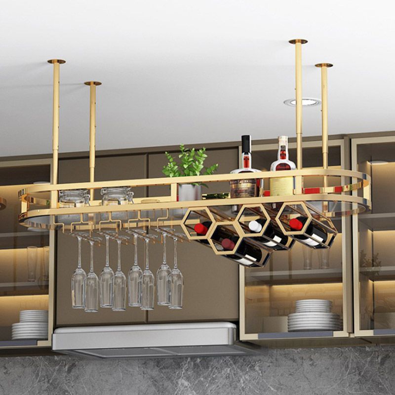 Glam Hanging Wine Rack Metal Wine Bottle & Glass Rack for Living Room