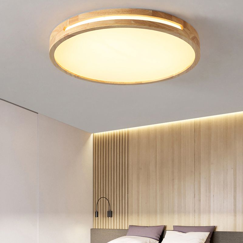 Modern Round Shape Ceiling Light Wood LED Flush Mount Light for Dining Room