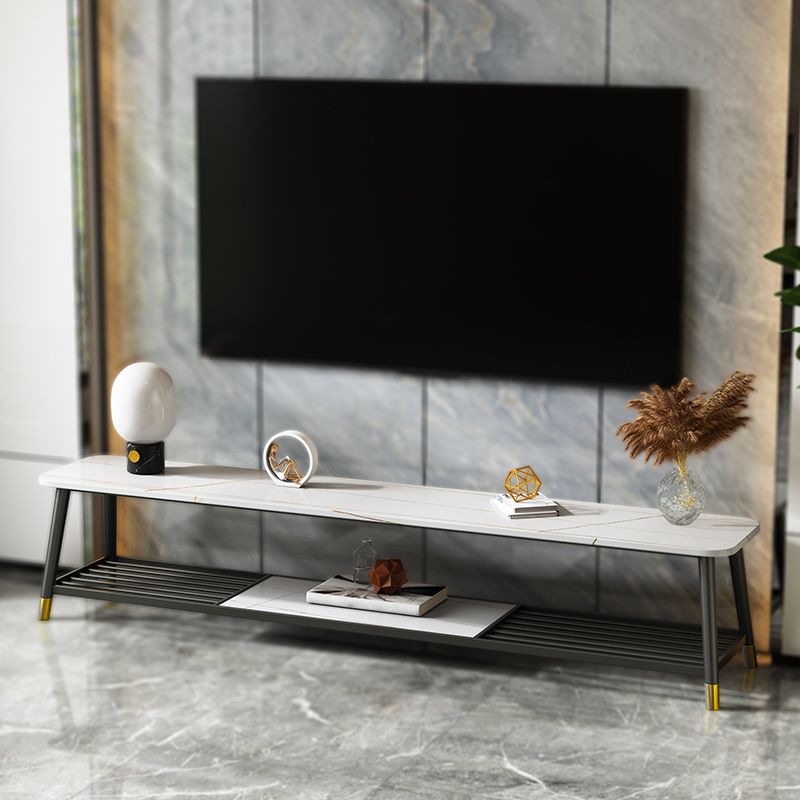 17.72"H TV Stand Glam Style White Open Storage TV Console with 2-shelf