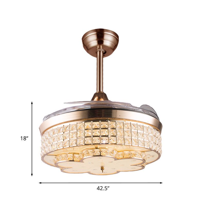 42.5" Wide Gold Floral Fan Light Modernist Crystal Bedroom LED Semi Flush Mounted Lamp with 3 Blades