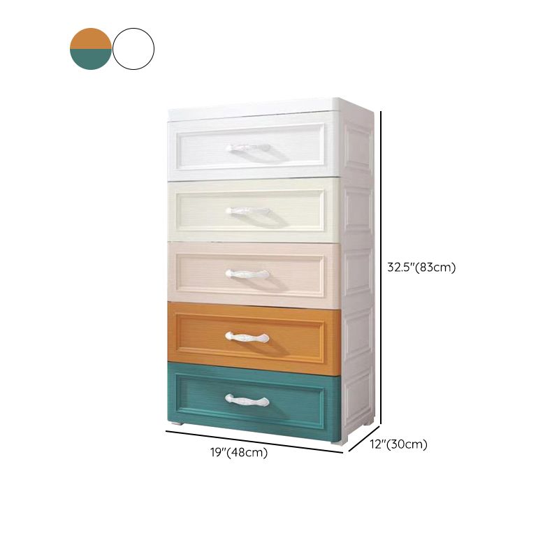 Contemporary Plastic Kids Nightstand 5/6 Drawers Vertical Nursery Dresser for Room Home