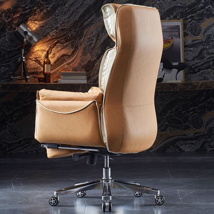 Modern Slide High Back Office Chai Brown Leather Office Chair