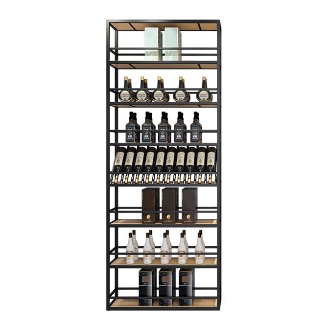 Contemporary Floor Bottle Wine Rack Black Metal Wine Holder with Shelf