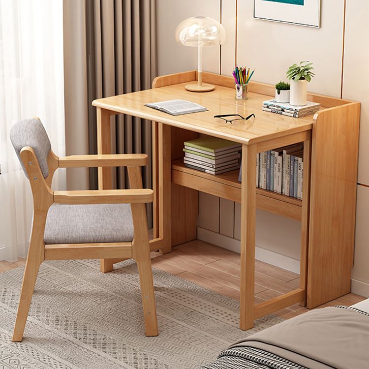 Solid Wood Writing Desk Folding Kids Desk with Storage Shelves