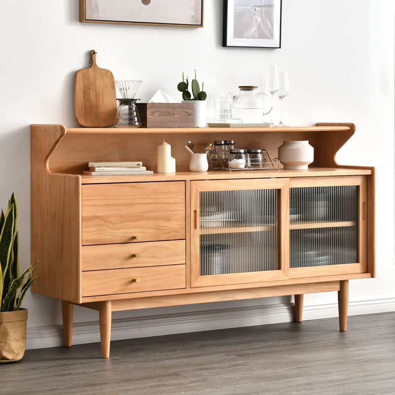 Modern Cherry Wood Sideboard Buffet Cabinet Drawers and Doors Buffet Sideboard