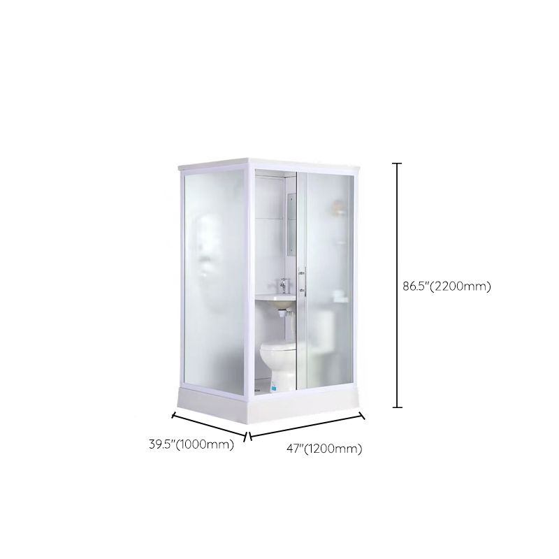 Modern Shower Stall Frosted Single Sliding Shower Stall in White