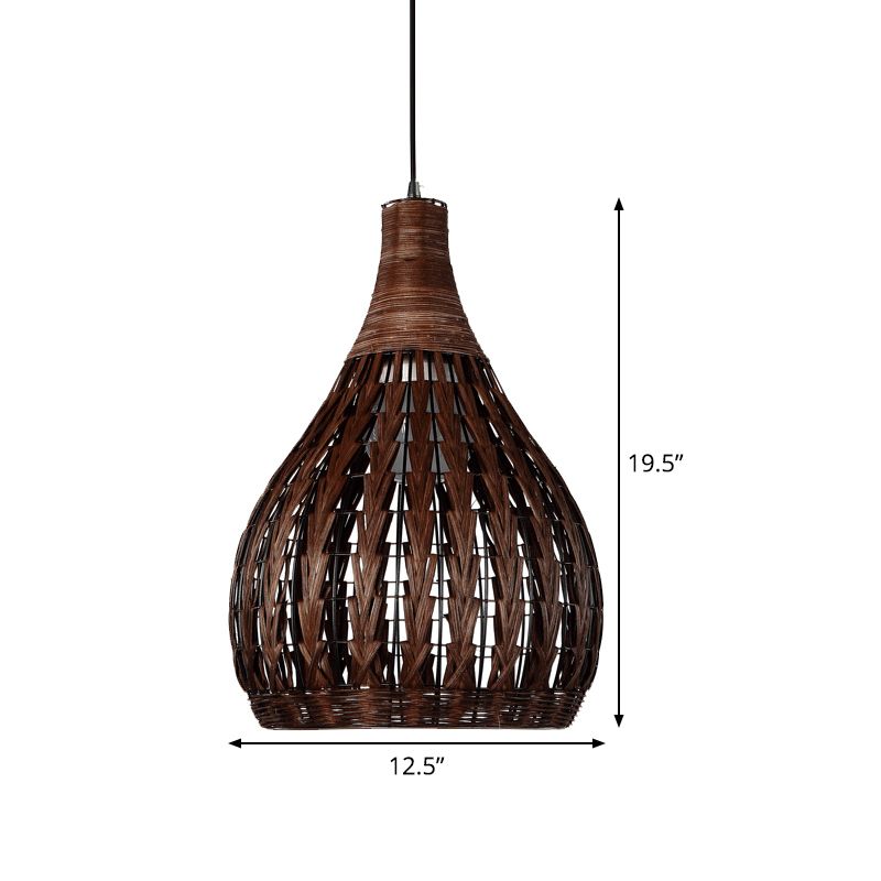 Lampada a ciondolo a 1 camera da letto a 1 camera da letto con soffitto di caffè asiatico con sfumatura di rattan barattolo