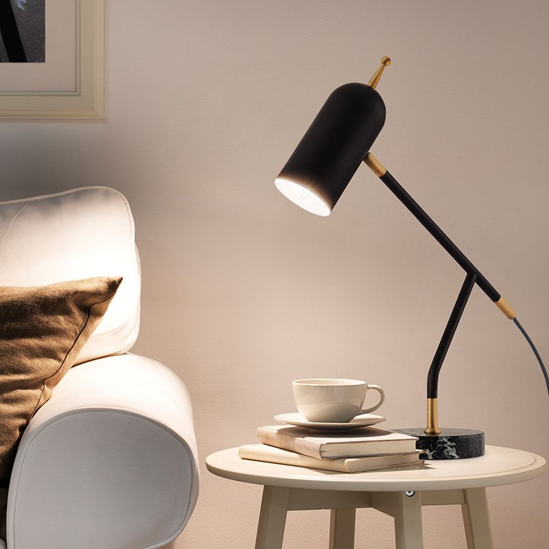 Marble Dome Nightstand Lamp Contemporary 1 Bulb Brass/Black Night Table Light for Study Room