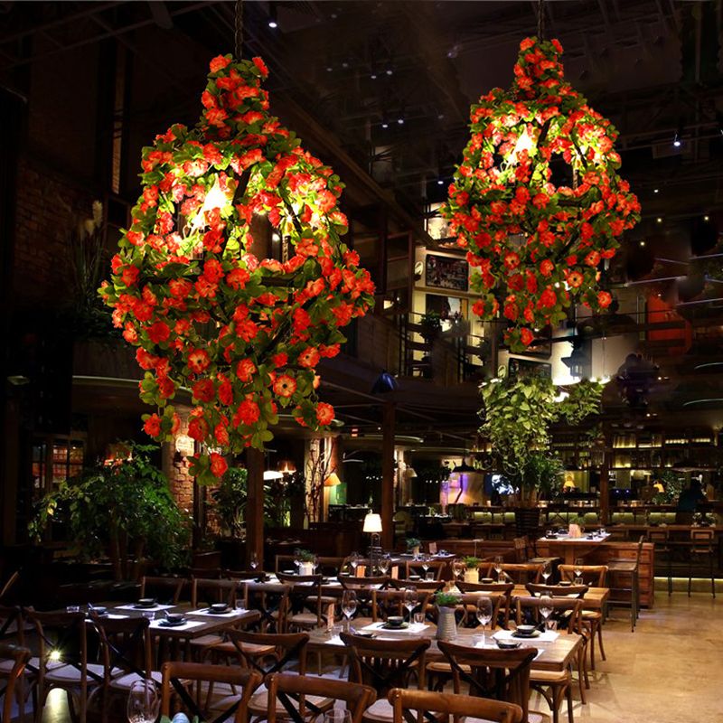 3 Lights Iron Chandelier Lighting Warehouse Black Diamond Cage Restaurant Flower Ceiling Lamp