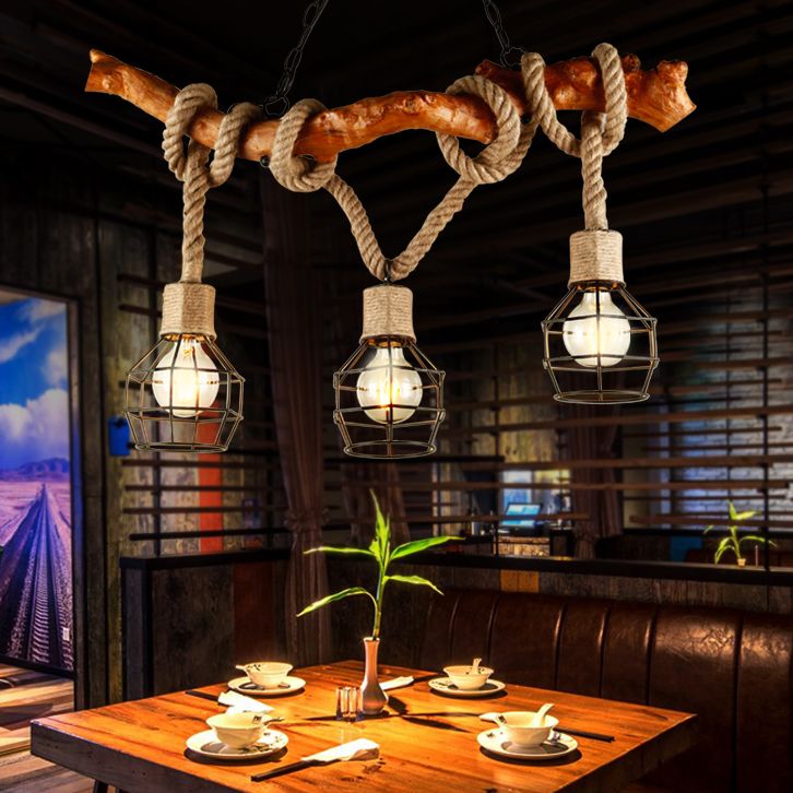 Industrial Creative Pendant Light Natural Hemp Rope Design Chandelier for Coffee Shop