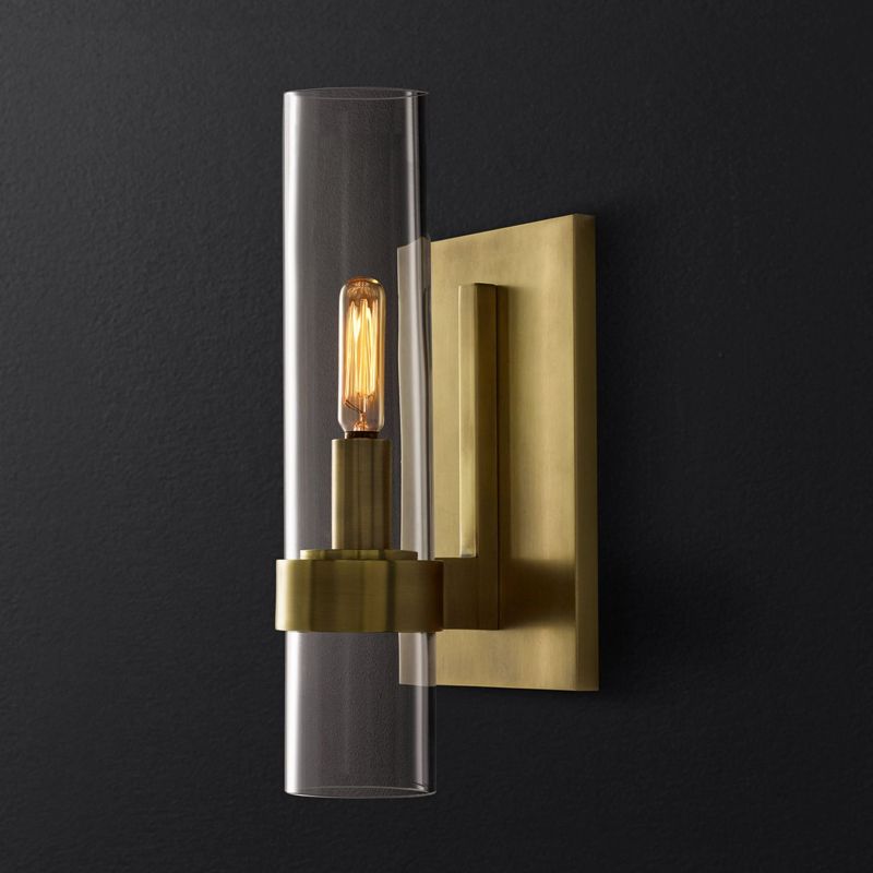 Metal Postmodern Wall Sconce Cylinder Shape Vanity Lamp with Glass Shade for Bathroom