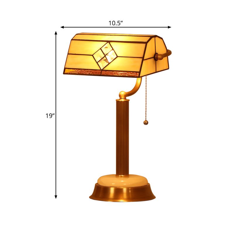 Half-Prism Pull Chain Table Lamp Single Yellow Glass Tiffany Nightstand Light with Swivel Arm