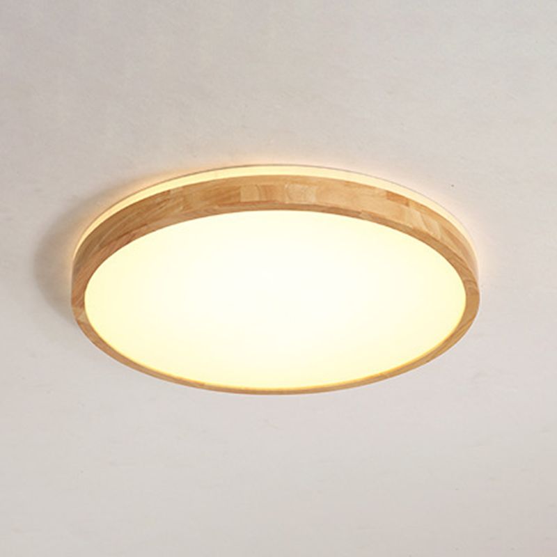 Minimalism Round Flush Mount Light Wood LED Ceiling Light for Bedroom