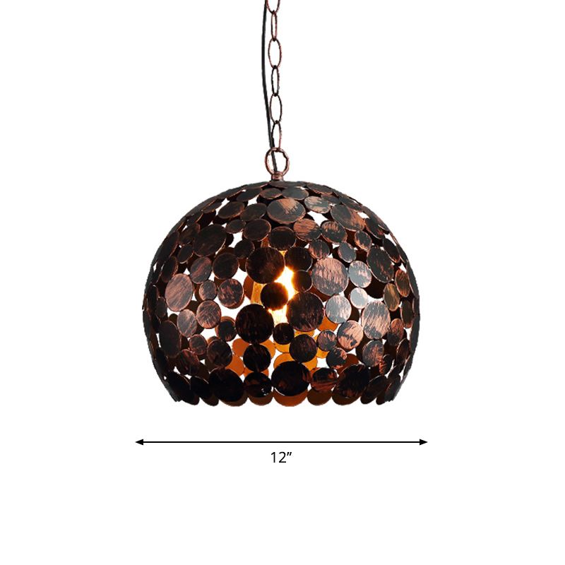 Metal Rust Finish Hanging Pendant Light Spherical 1 Light Industrial Hanging Lamp Kit for Dining Room