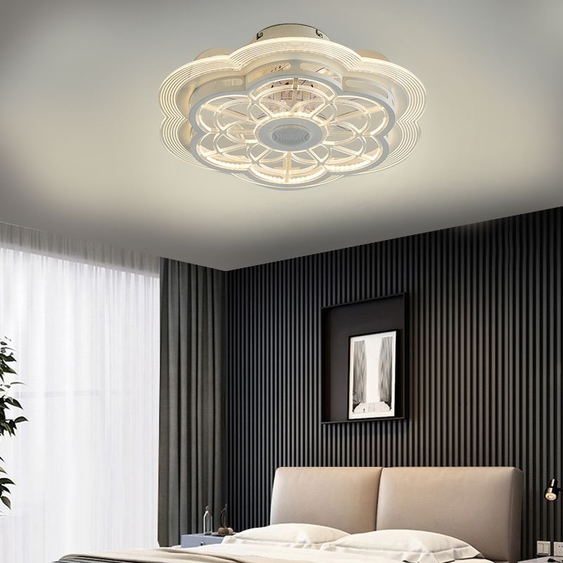 Round Bluetooth Speaker Fan Light Minimalistic Acrylic Bedroom Semi Flush Mounted Lamp