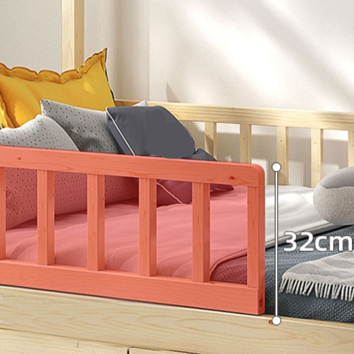 Solid Wood Nursery Crib with Casters Scandinavian Baby Crib with Guardrail