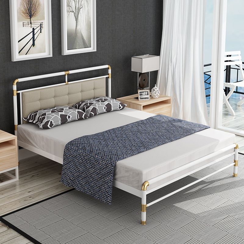 Contemporary Iron Base Standard Bed with Upholstered Headboard