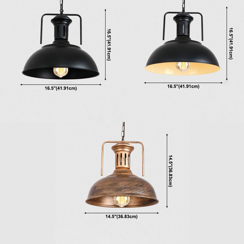 1-Light Dome Shade Pendant Lamp, Contemporary Industrial Metal Hanging Light with Handle