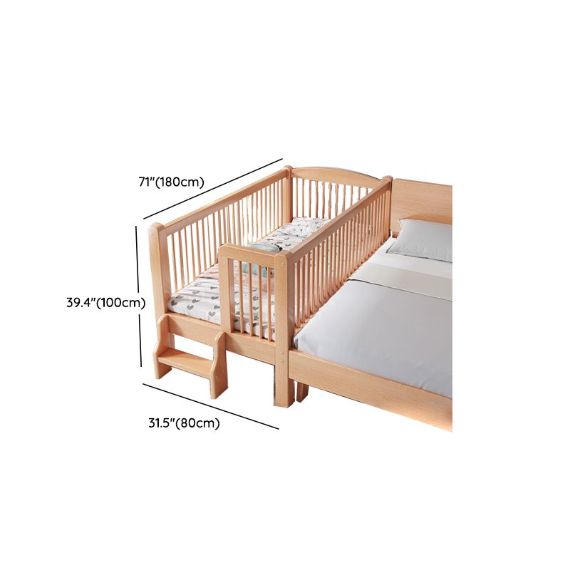 Contemporary Natural Beech Wood Nursery Crib with Guardrail Arched Crib