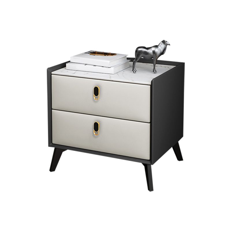 Glam Accent Table Nightstand Stone Night Table with 2 Drawers