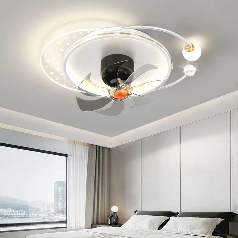 LED Matte White Ceiling Fan Contemporary Metal Geometric Fan Light Fixture