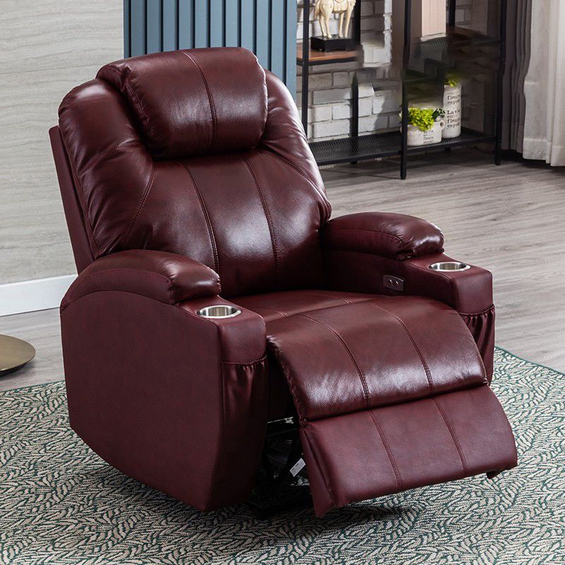 Mid-Century Modern Faux Leather Club Chair Recliner Massage Home Theater Recliner