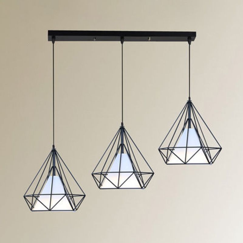 3 luci Diamond Cage Impiccamento Luci a sospensione in stile industriale Luci a soffitto in metallo in metallo