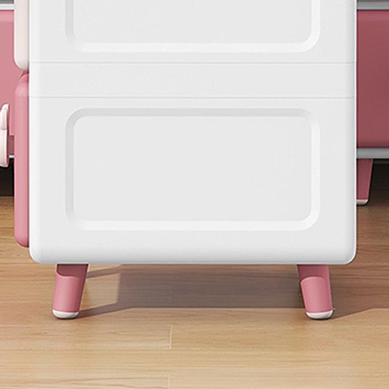 Contemporary Vertical Kids Nightstand Pink/Brown Plastic Nursery Dresser for Room