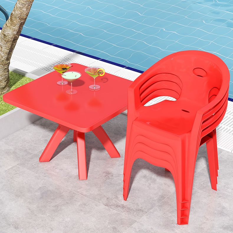 Plastic Square Dining Table Modern UV Resistant Patio Table with Umbrella Hole