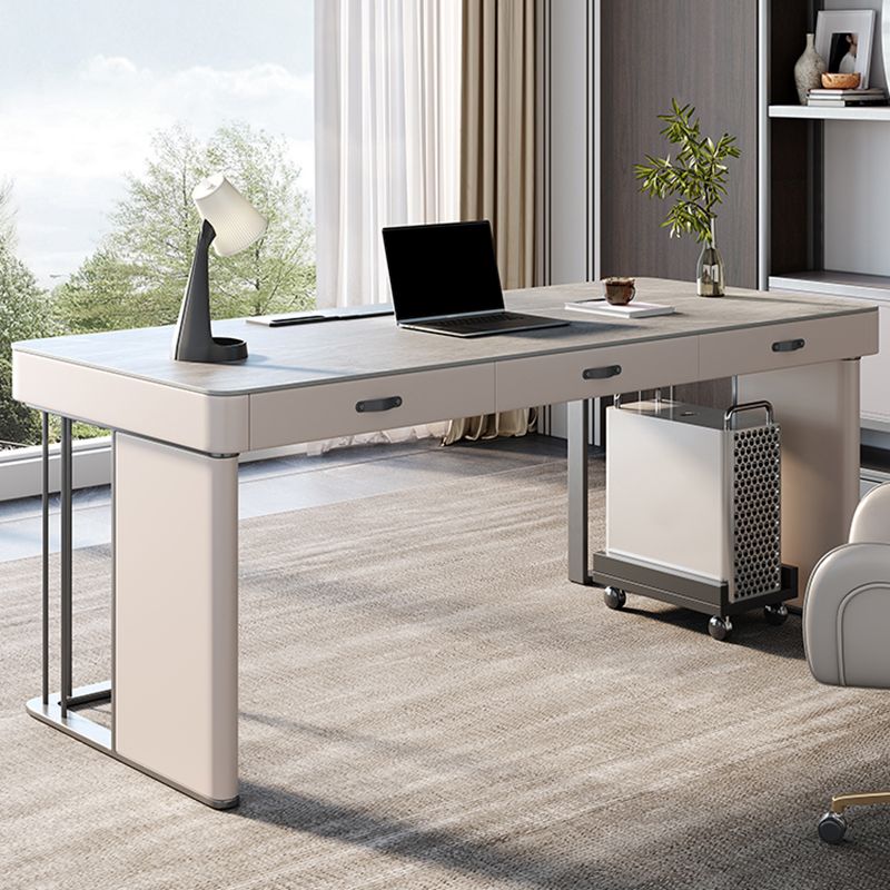 Modern Stone Office Desk Rectangular Shape Task Desk with 3 Drawers in Grey