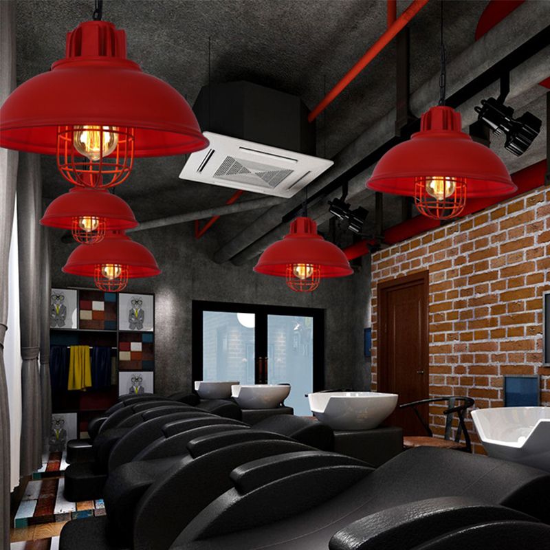 Industrial Bowl Shaped Commercial Pendant Lighting Single Metal Hanging Lamp with Cage Guard