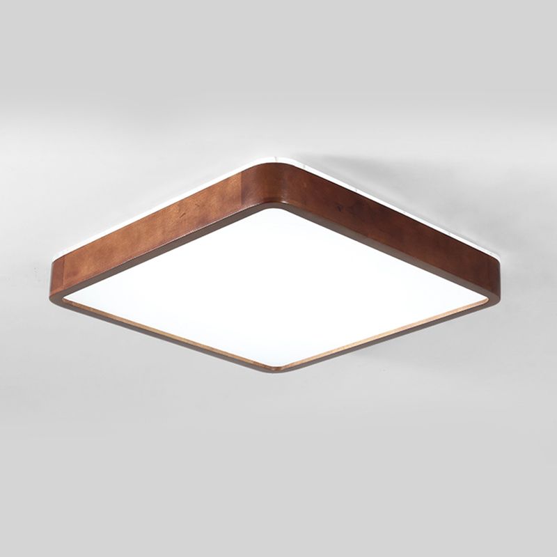 Japanese Style Rectangle Ceiling Light Brown Wood LED Flush Mount Light for Living Room