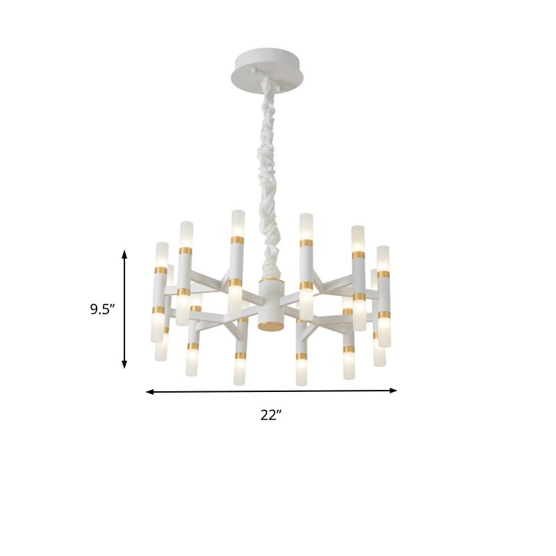 24/36/60 Lights LED Bedroom Chandelier with Tubular Iron Shade Modern Black/White Ceiling Pendant