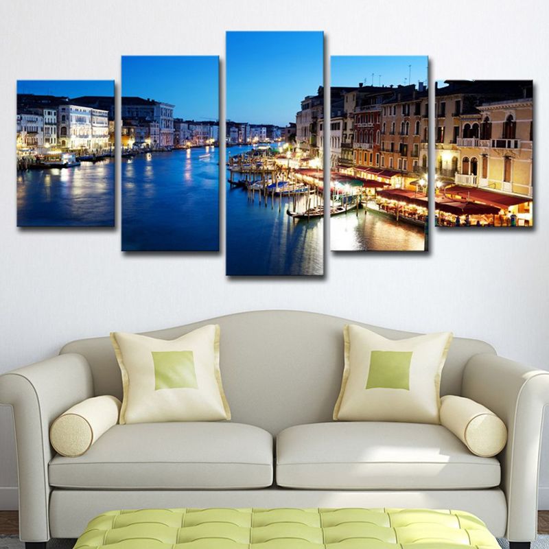 Blue Venice Nightscape Canvas Art Multi-Piece Global Inspired Bedroom Wall Decor