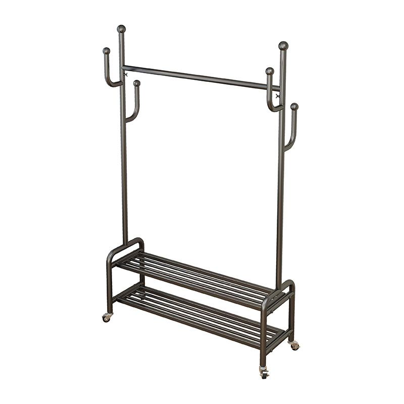 Elegant Metal Clothes Hanger Free Standing Double Storage Shelving Coat Rack with Castors