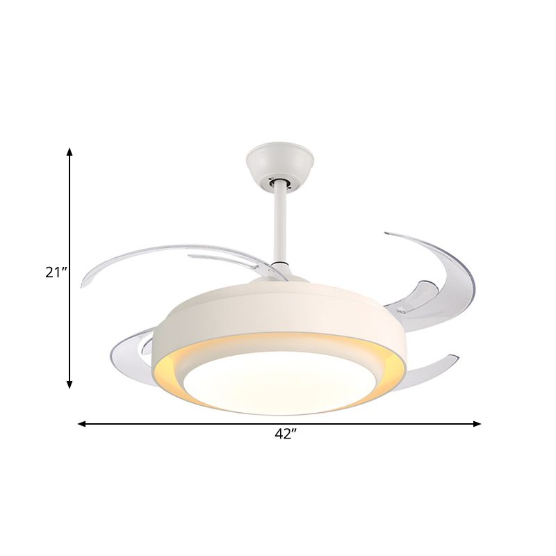 42" Wide LED Circular Ceiling Fan Light Modern White Semi Flush Mount Lighting for Living Room, 4 Clear Blades