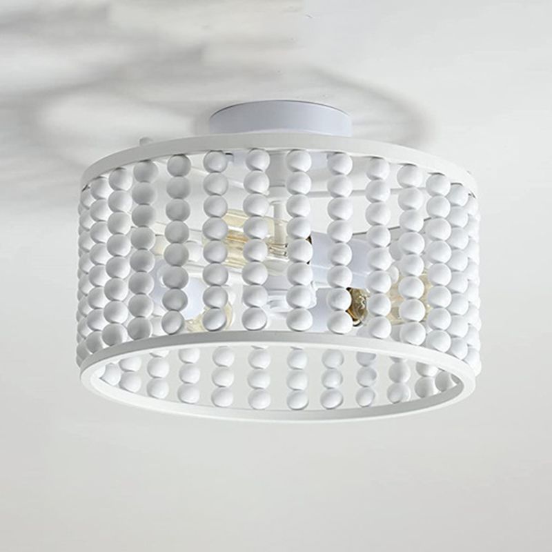 Modern Metal Flush Mount Circle Shape Ceiling Light with Wood Shade for Living Room