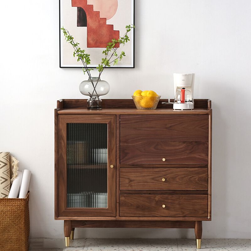 Modern Solid Wood Glass Doors Sideboard Cabinet with Cabinets and Drawers