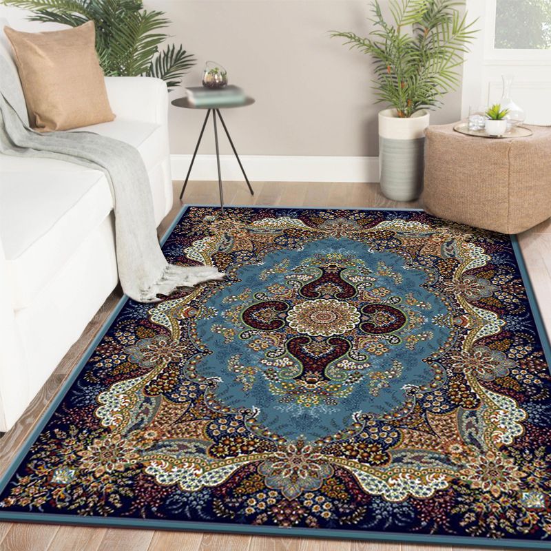 Moroccan Medallion Carpet Royal Blue Polyester Indoor Rug Anti-Split Backing for Home Decor